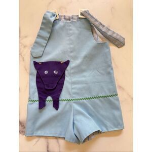 Baby boy light blue overalls vintage romper one piece shorts bull 70s